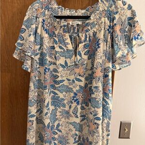 Rose & Olive Blue and Cream Floral Blouse